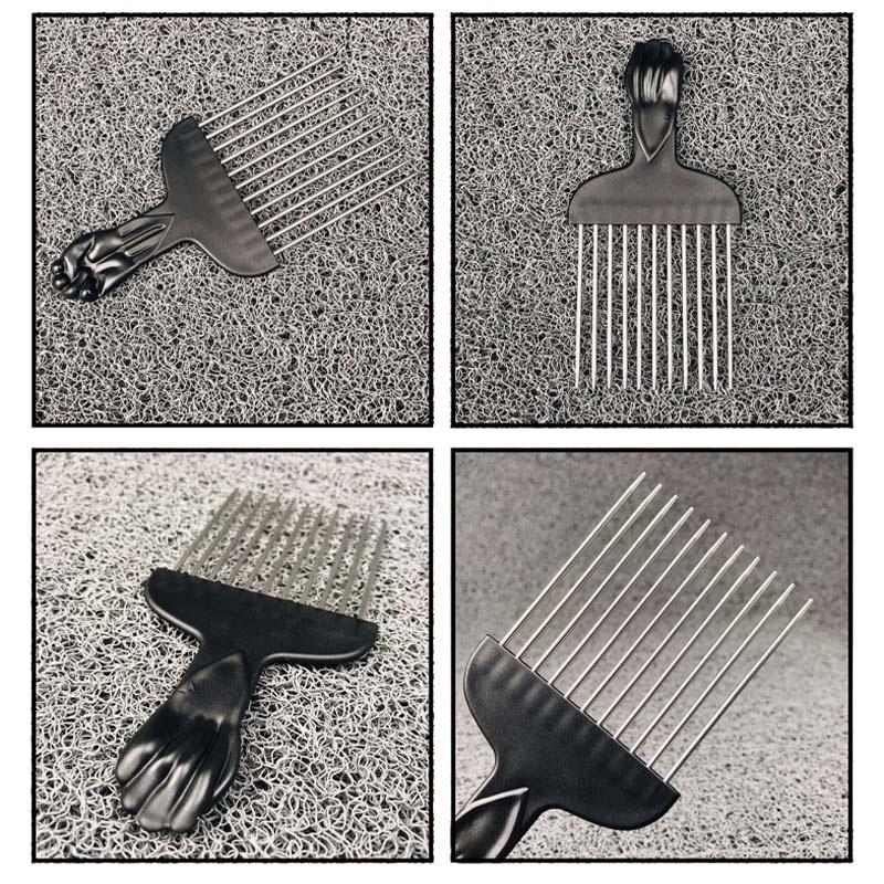 Szerokie zęby w kształcie pięści, czarna rączka, Afro, grzebień do włosów, metalowy grzebień salonowy, wybierz metalowe zęby do kręconych włosów
