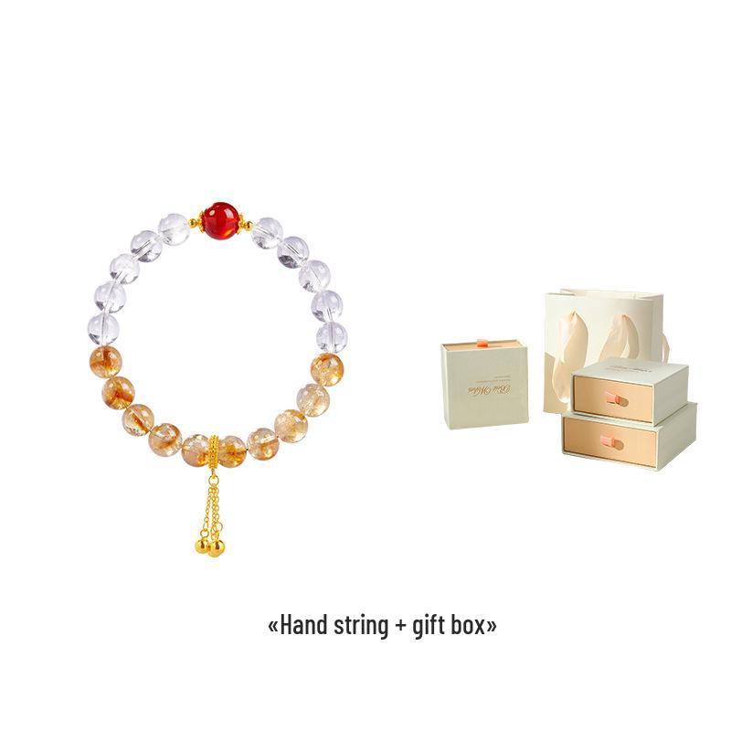 S925 Sterling Silver White Crystal, Red Agate & Yellow Phantom Quartz Women's Bracelet - Attract Love & Elegance