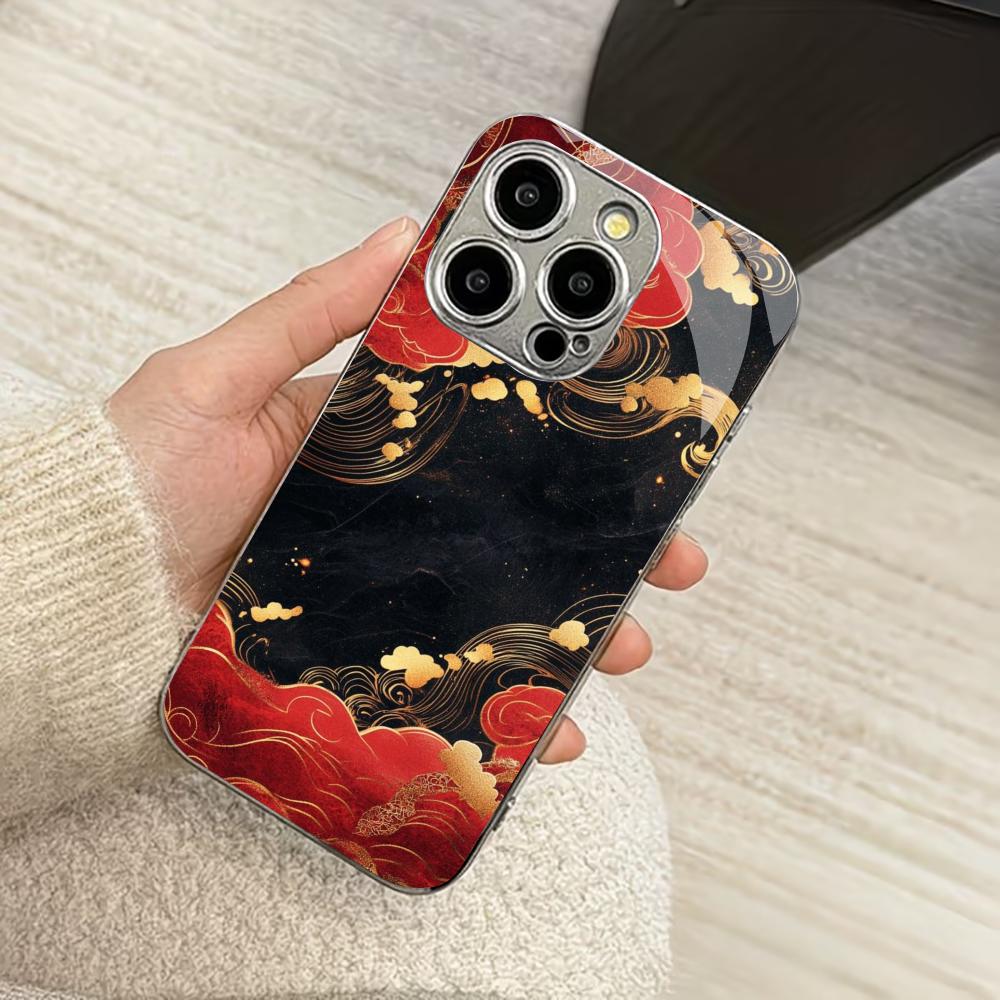 Goldene und rote Wolken Mode Handyhüllen carcasa Smartphone Glas Handyhülle für iPhone 17 16 15 14 13 12 11pm Pro Plus fundas