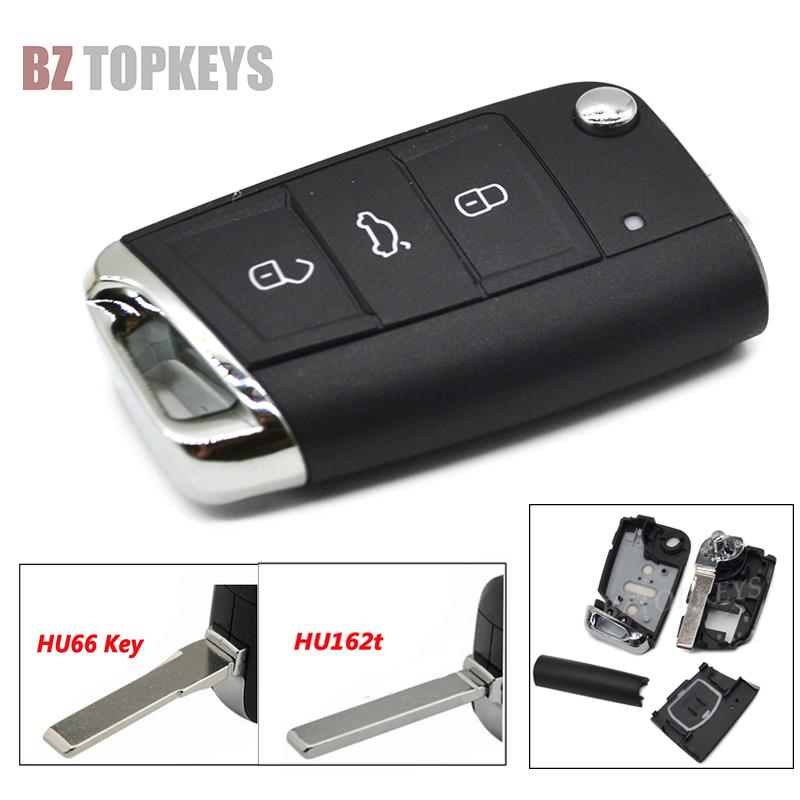 Sulankstomas raktų dėklas, tuščias dangtelis HU66/HU162t 3 mygtukai, skirtas VW Skoda MQB G TI Golf7 MK7 Seat Leon nuotolinio valdymo raktui