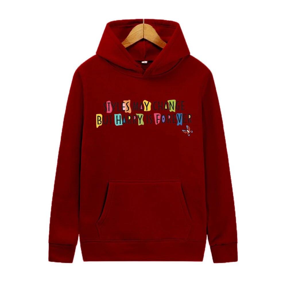 Unisex HoodieStyle May Change But Harry Is Forever Hoodie Vintage Y2k 90s Rainbow Colour Graphic Hooded Sweatshirt Love On Tour Xmas Hoodies