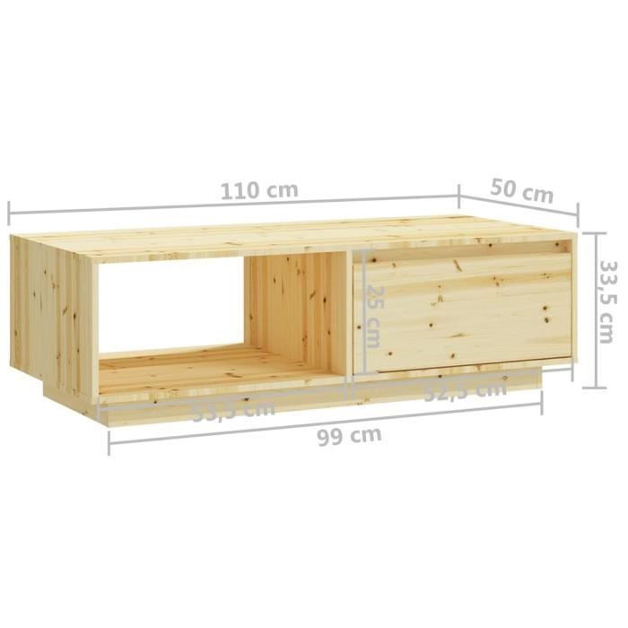 VidaXL Table basse 110x50x33,5 cm Bois de sapin massif
