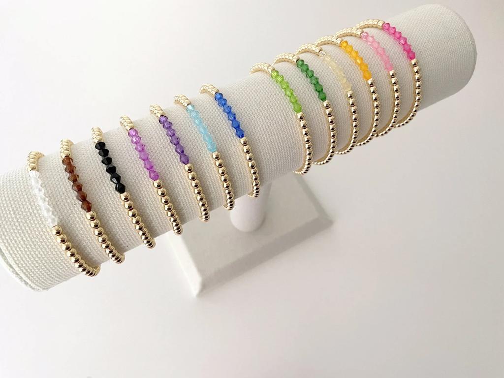 Vlen Multicolor Crystal Beads Bracelet Elastic Gold Plated Beads Tarnish-Resistant Vacation Boho Jewelry Gift for Women Girls