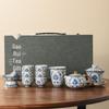 Qi Xuan Yuan Retro Blue & White Ru Kiln 10-Piece Tea Set