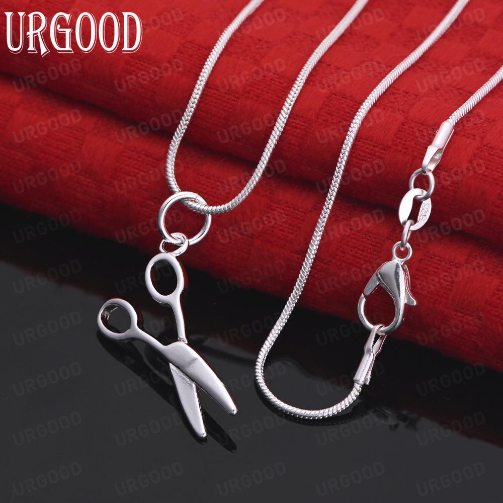925 Sterling Silver Chain Scissors Pendant Necklace Fashionable Wedding Jewelry