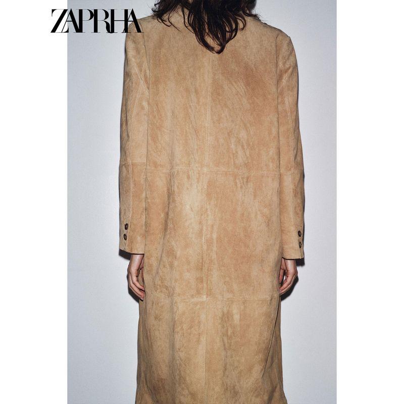 Zaprha 2025 Autumn New Fashion Temperament All-Match Suede Leather Lapel Long Sleeve Coat Outerwear 2969063