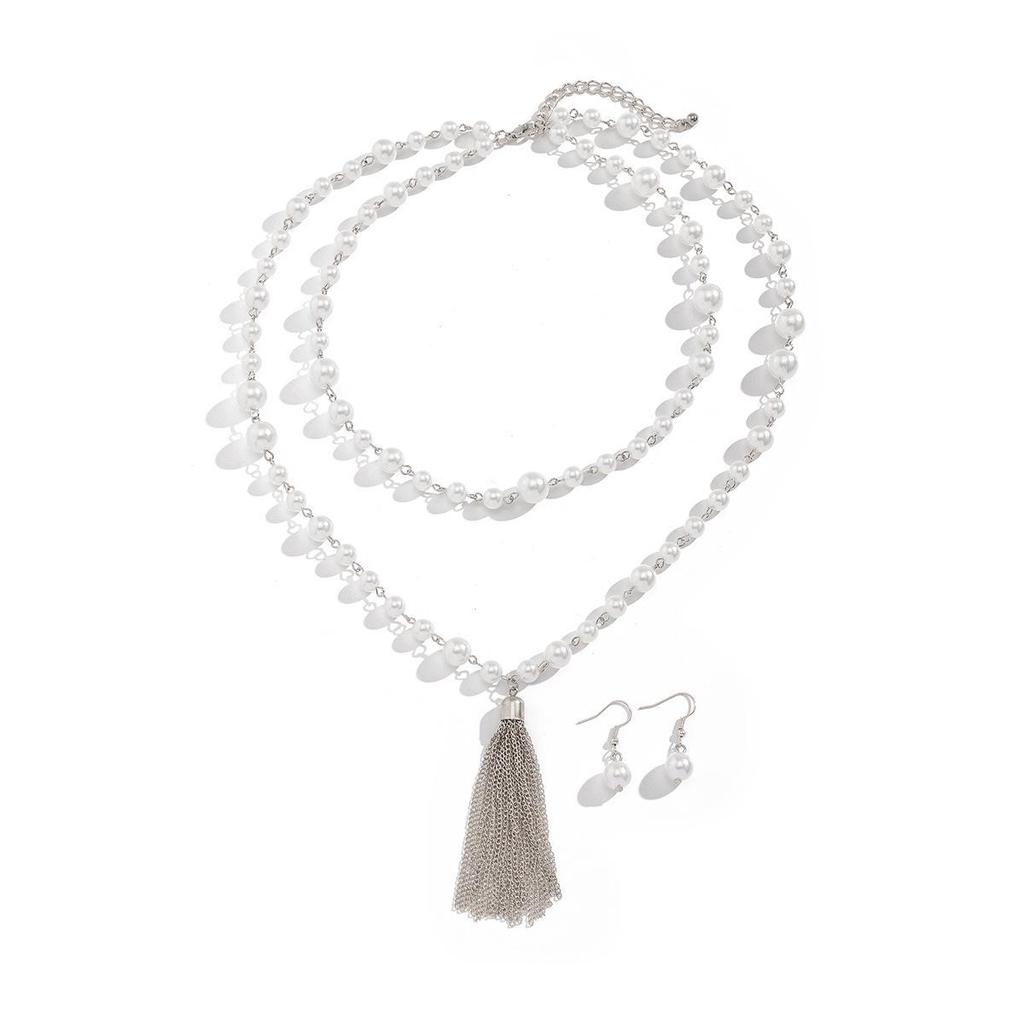 European-American Cold Style Pearl Beaded Tassel Necklace Set