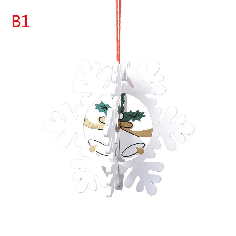 Christmas Decorations Wooden Laser Hollow Three-dimensional Snowflake Ornaments Christmas Tree Bells Pendant Gifts