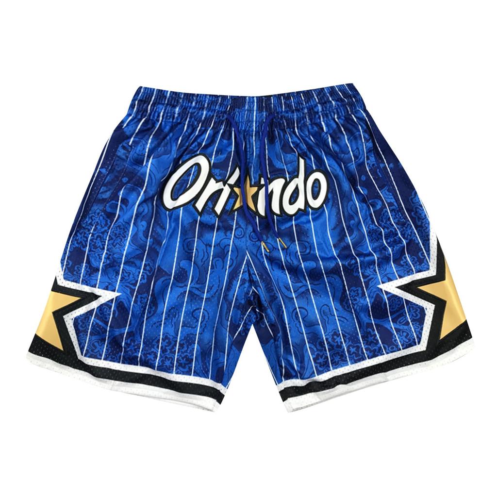 Magics Retro bestickte verkürzte Basketball-Shorts mit Kordelzug, Trainingsshorts
