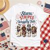 Funny 4th of July Dog T-Shirt, Stars Stripes Wagging Tails, Patriotic Dog Lover Tee Party In The USA Graphic Top Independence Day Gift