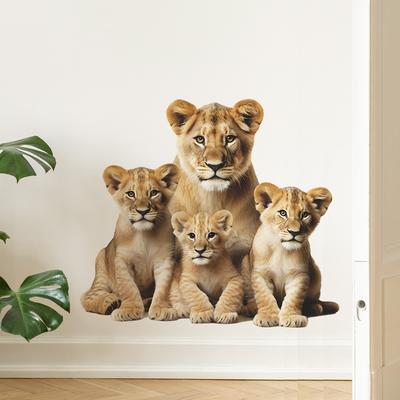 Cartoon Realistic Parent-Child Lions Window Door Wall Sticker Self-Adhesive for Bedroom Home Decoration