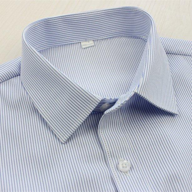 Women's Plus Size Blue Striped Formal Work Shirt - Hidden Button Design