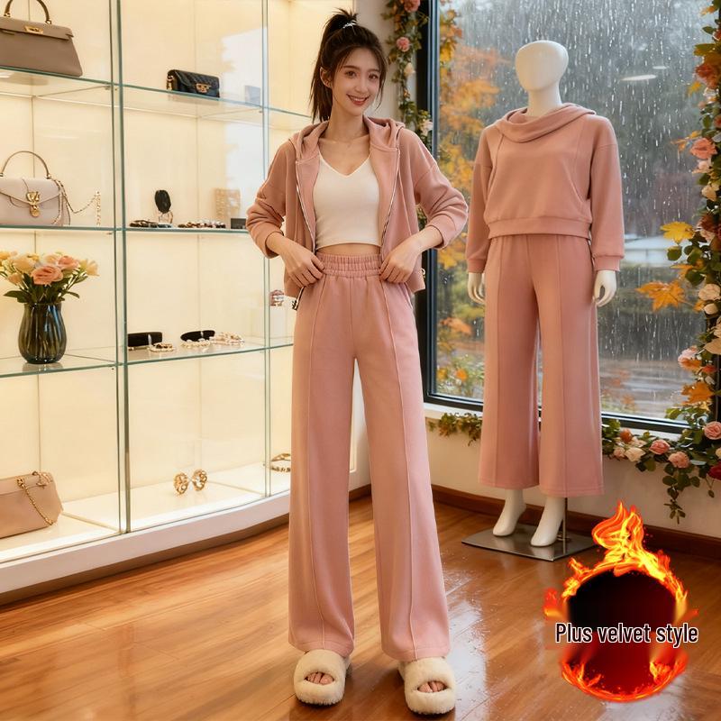 Korean Style Hoodie & Wide-Leg Pants Set - Casual Spring/Autumn Fashion for Women