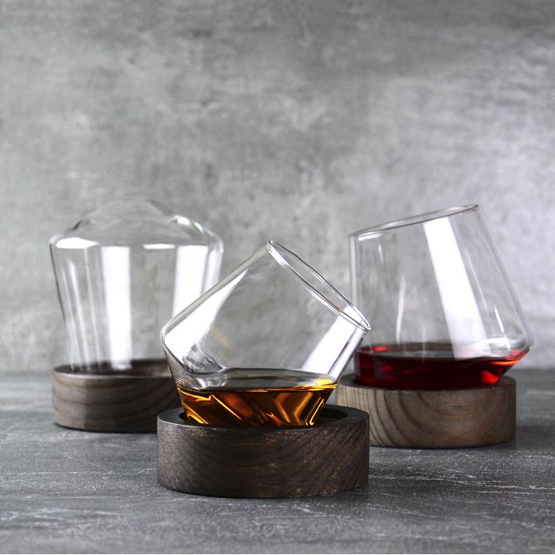 Irregular Whiskey Wine Glass Rotating High Belly Beer Whiskey Brandy Cocktail Drinking Wine Cup Tumbler Down Bar Glass