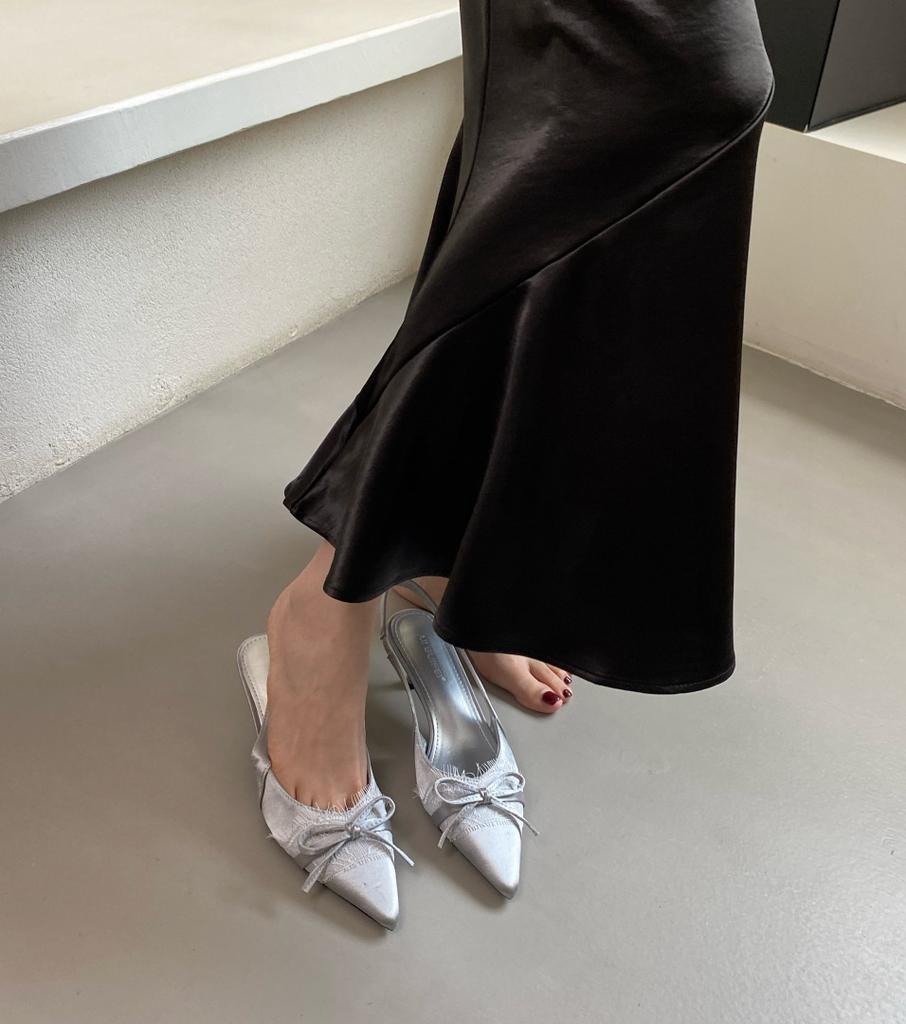 Back strap bag head high-heeled sandals women's 2025 new spring and summer French pointed head bow temperament stiletto shoes