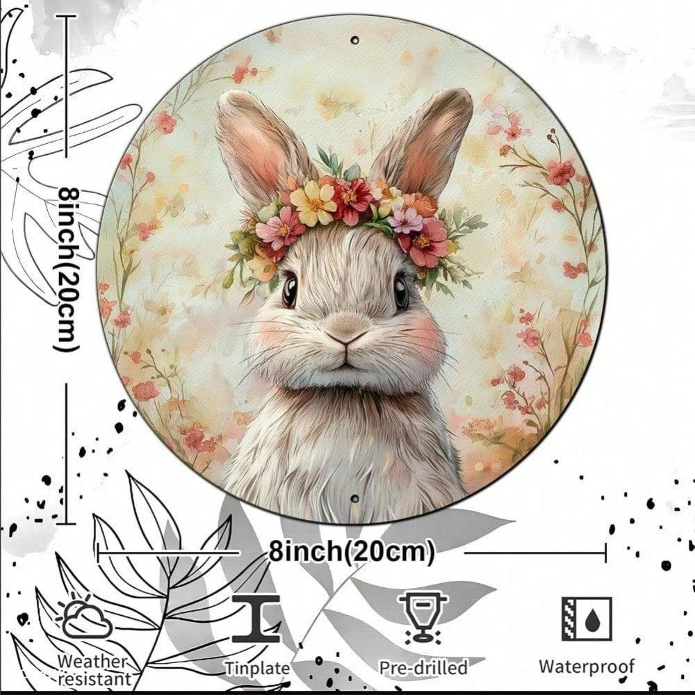 Happy Easter Bunny Rabbit Round Tin Metal Sign Vintage Wall Art Home Decor Gift