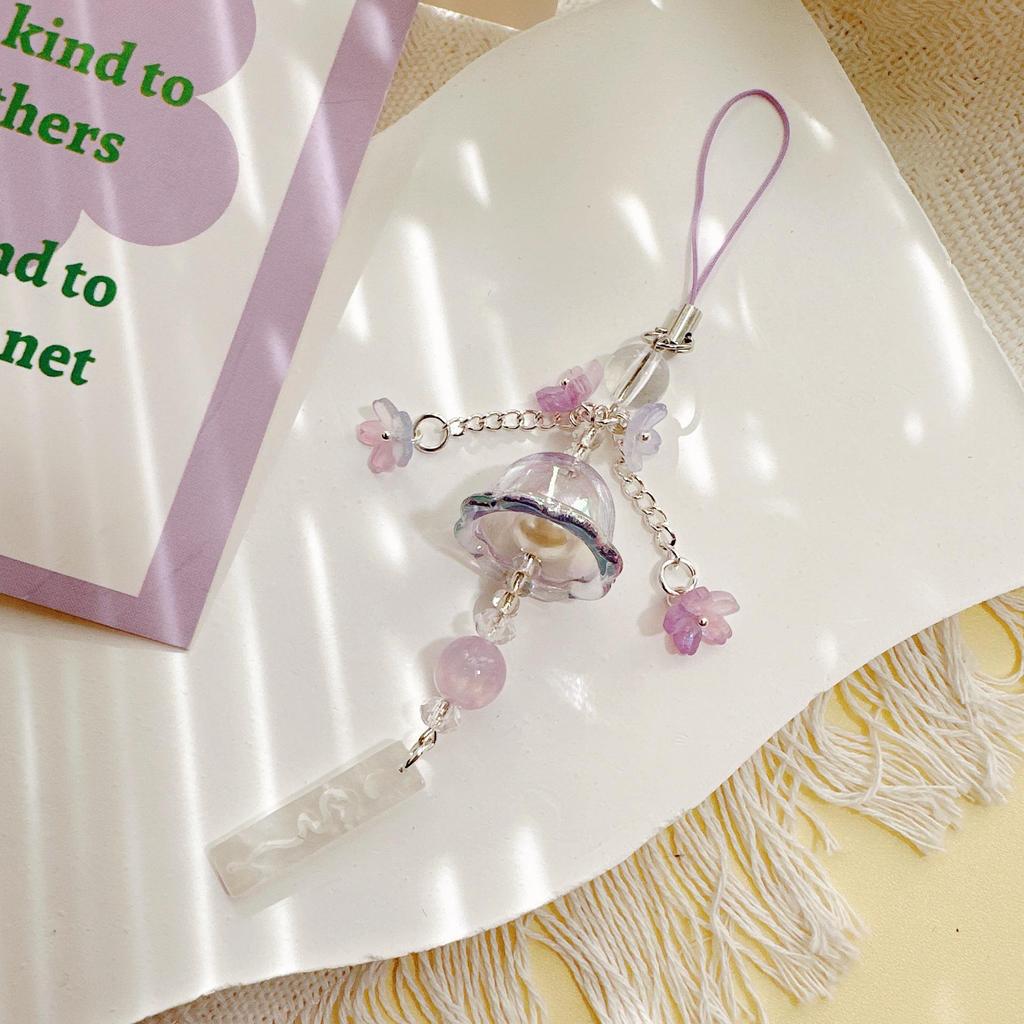 Artistic Jellyfish Wind Chime & Glass Lily Pendant: Phone Chain, Car Hanging, Bag Charm, Event Gift.