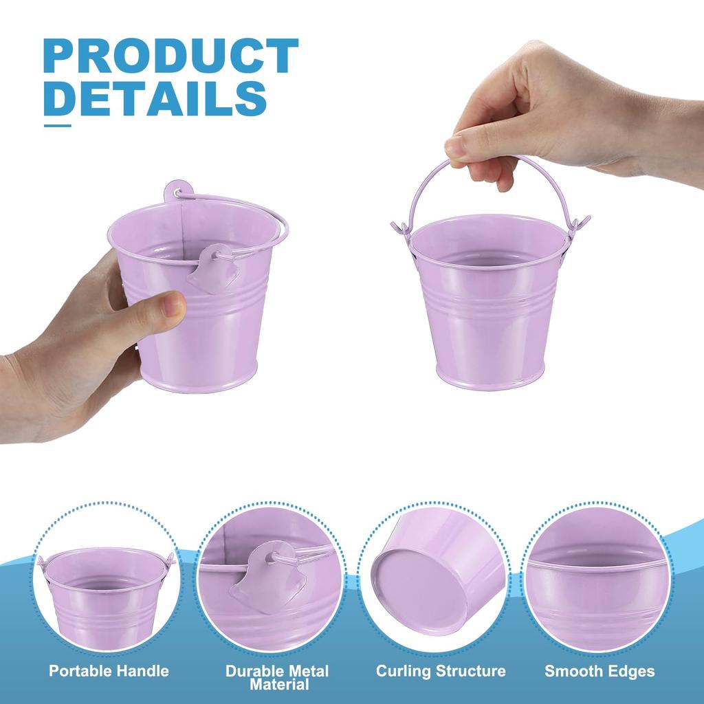 PATIKIL Small Metal Buckets with 6pcs Mini Colorful Easter Buckets for Craft Party Souvenir Purple 2.7"x2.3" Handles, Buckets, Decoration,