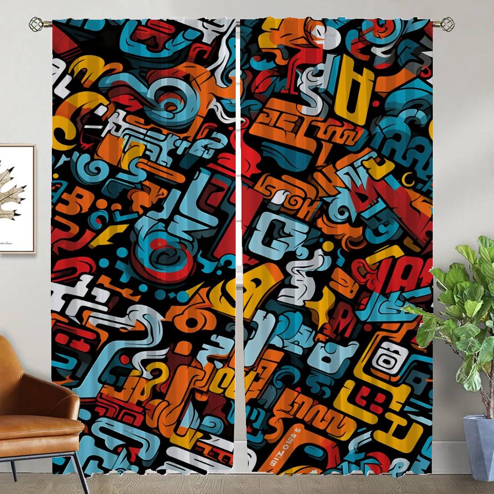 Graffiti Kunst Moderne Wohnzimmer Vorhänge für Kamera Tüll für Schlafzimmer Heim Innenvorhänge 2 Stück Halloween Dekoration Kind