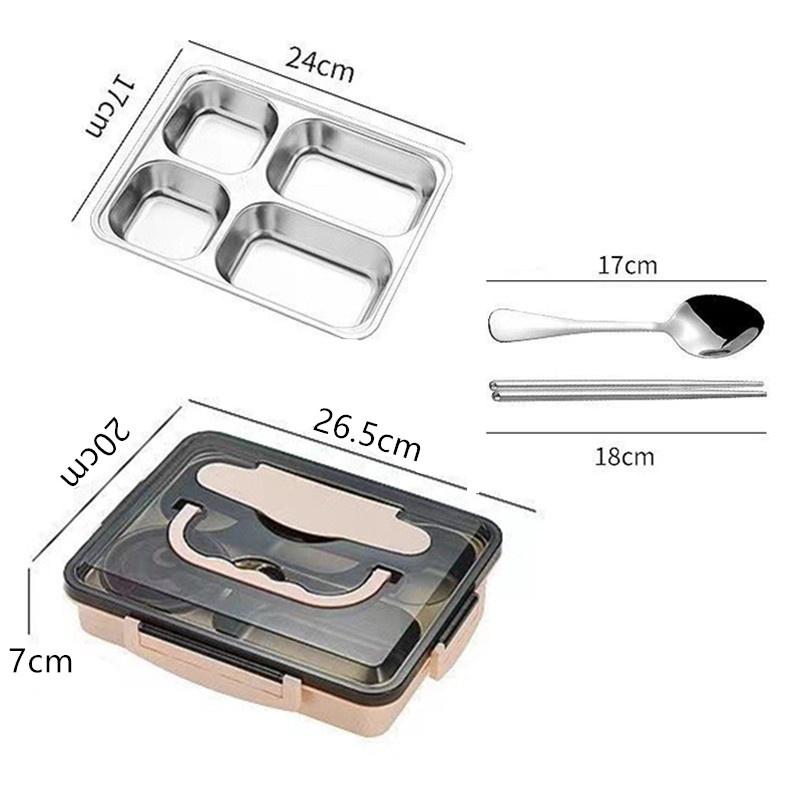 4-Grid Thermal Lunch Bento Box  Inner 304 Stainless Steel Leakproof Microwave Fresh Keeping Meal Container for School Picnic