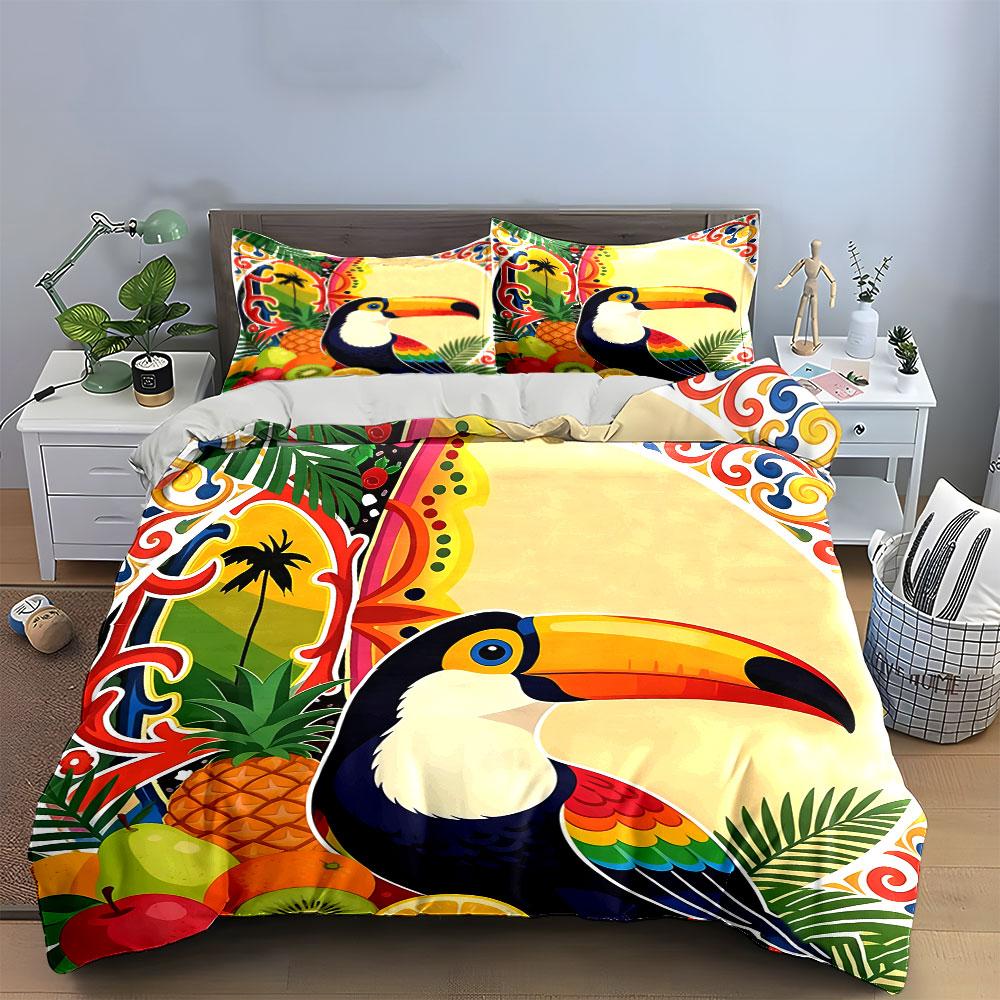Tropical Toucan Fruit Decor Set Soft Comfortable Duvet Cover Bedding Set Included 1*Duvet Cover & 2*Pillowcases, Gift