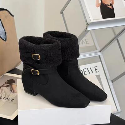 Fur Ankle Women Boots Designer Heeled Suede Shoes Fashion Chelsea Boots Goth Trend Walking Dress Comfort Mujer