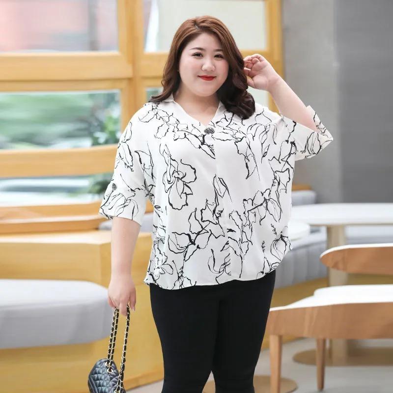 Summer Women's Tops Women's Loose Mid-sleeve Chiffon Shirts Plus Fat Oversized Shirts