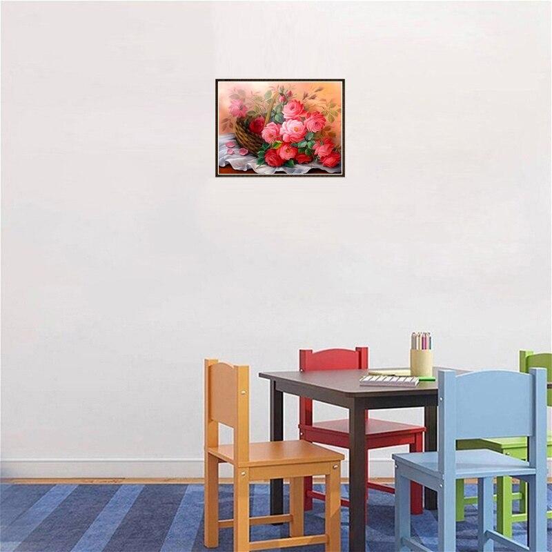 5D bricolaj coș de flori pictură cu diamant cu punct de cruce trandafir complet rotund burghiu mozaic broderie cu diamante artă de perete decor acasă