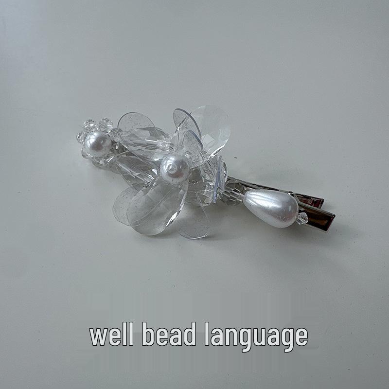 Korean Crystal Pearl Beaded Hair Clip for Women - Vacation Style Half-Up Accessory