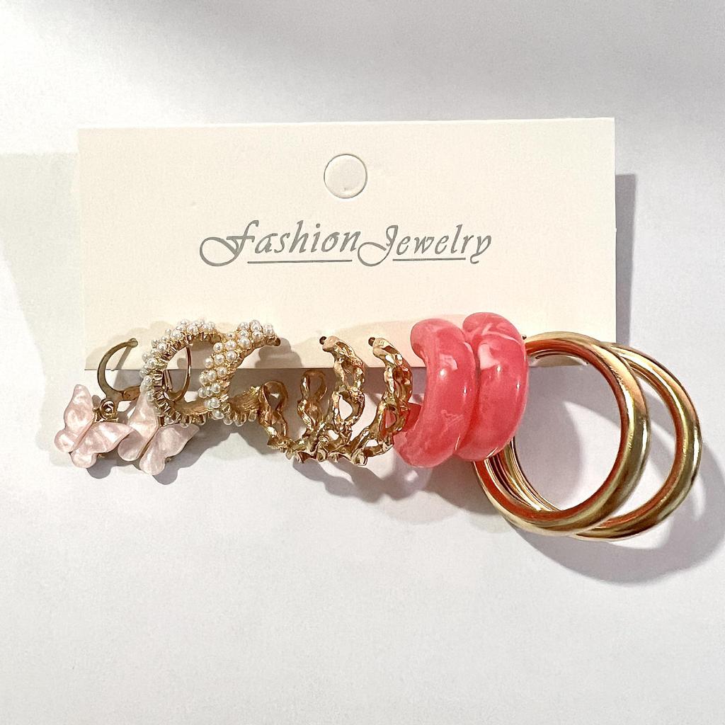 Gold-Pearl Punk Hoop Earrings Set for Women