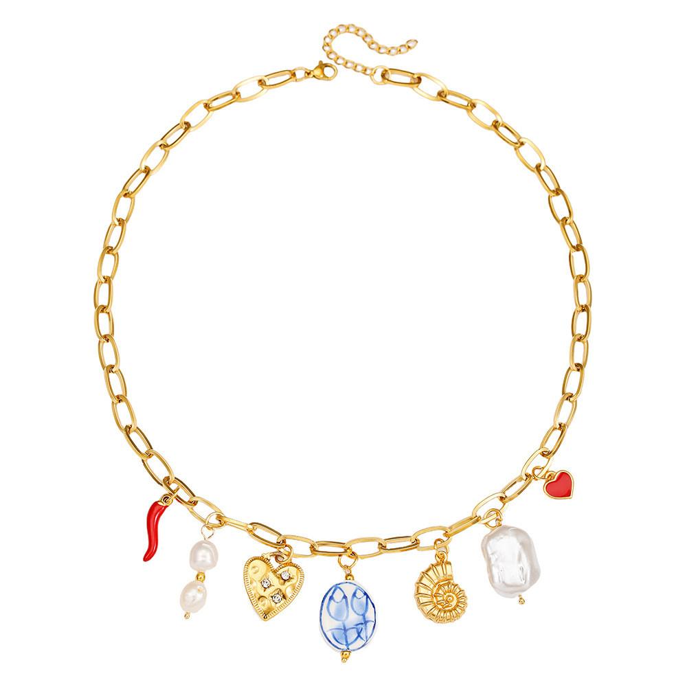 Ocean Star Stainless Steel Necklace With Geometric Shell Pendant For Unisex Fashion Gold B