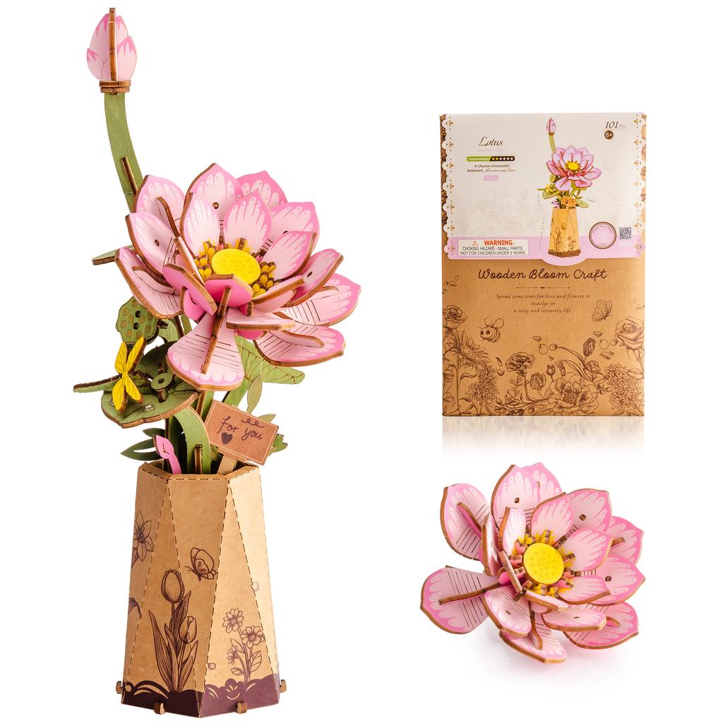 Rolife Wooden Flower 3D Puzzle - Blue Hydrangea/Lotus DIY Artificial Flower Model Building Craft Kit for Home Decor Holiday Gift for Lovers Girls(TW14