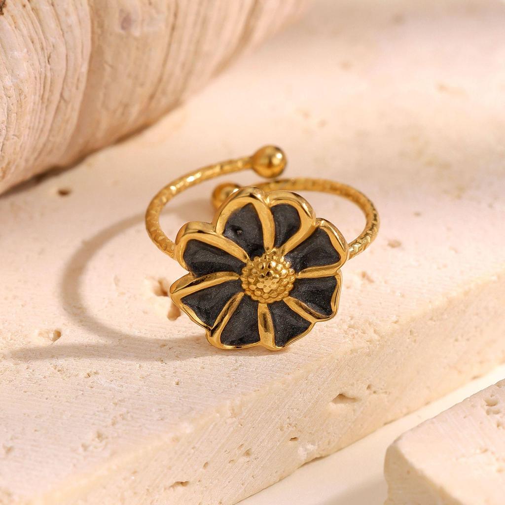 Anello da Donna in Acciaio Titanio Personalizzato con Fiore: Regolabile, Design Lusso Leggero