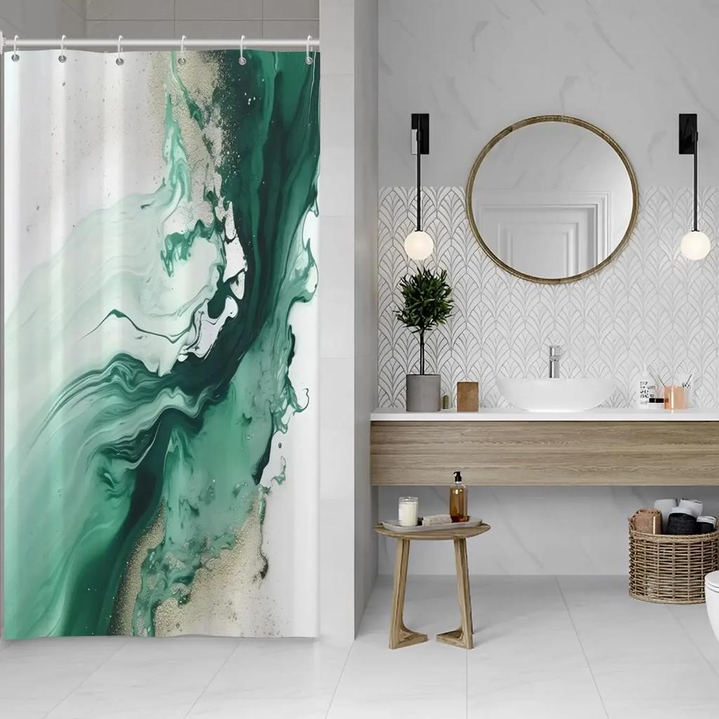 Blue Shower Curtain, Marble Shower Curtain for Bathroom Stall RV Watercolor Abstract Waterproof Fabric Shower Curtain Set