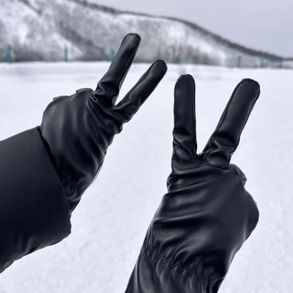 Black Thickened Gloves Soft Windproof Mittens All-Match Beige Finger Mittens  Driving