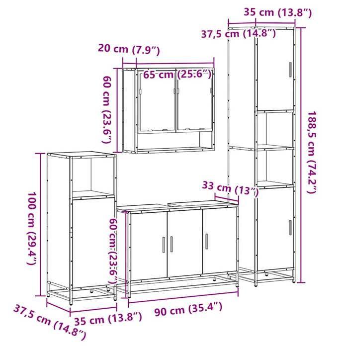 VidaXL Bathroom Furniture Set 4 Pcs Sonoma Oak, Bathroom Cabinet, Toilet Storage Cabinet, 3301221