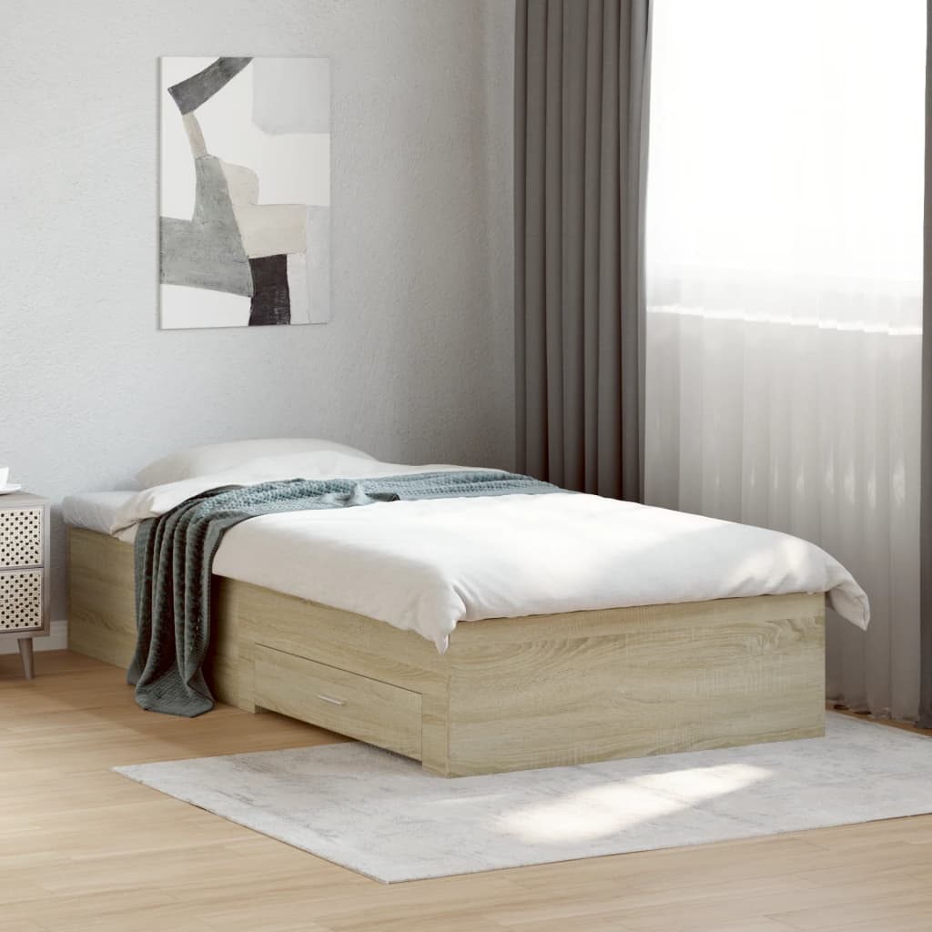 Bed Frame with Drawers Sonoma Oak 75 x 190 cm Engineered Wood
