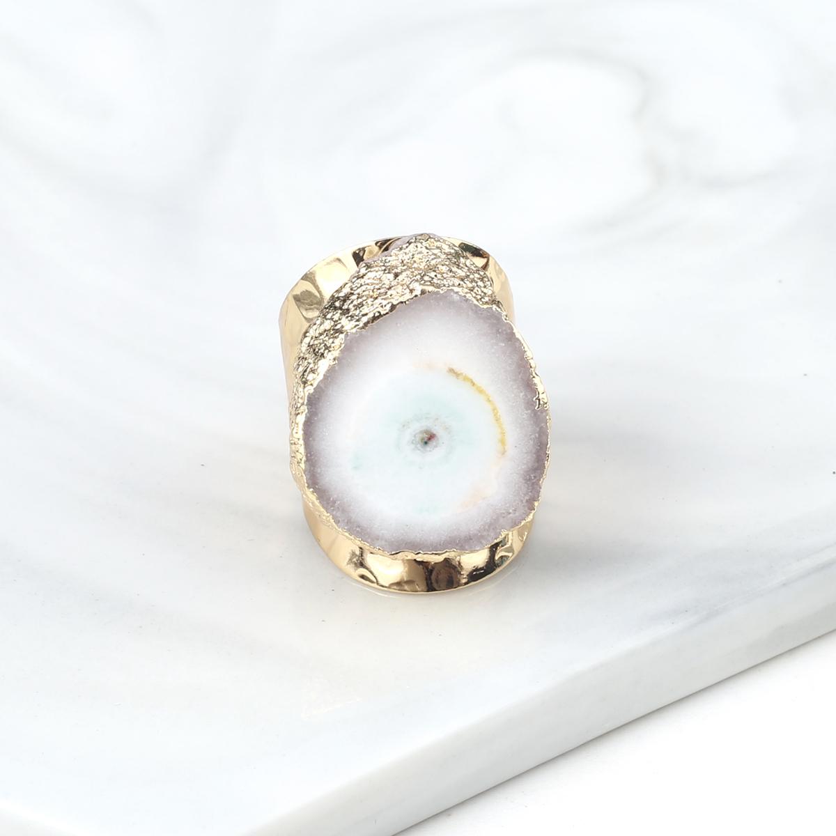 

Женское кольцо из натурального камня, друза агата, регулируемое кольцо для элегантных женщин, романтический подарок на день рождения Adjustable белый