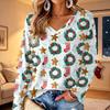 Women's V-Neck Long Sleeve Lightweight Top with Christmas Print for Spring and Summer