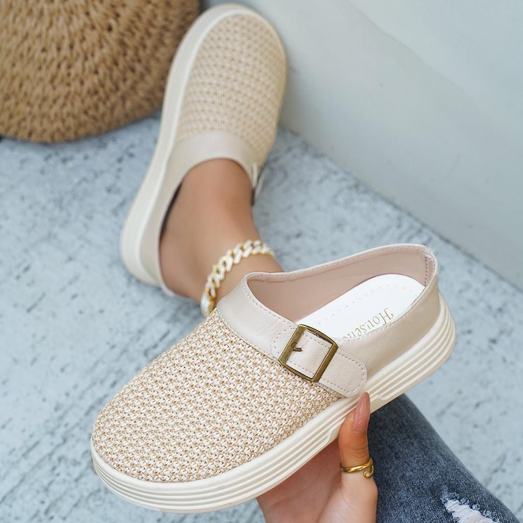 Baotou Cool Slippers Women's 2025 New Retro Woven Baotou Half Slippers Muffin Thick Bottom One Pedal Outer Slippers