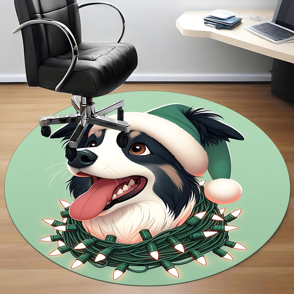1PC Christmas Dog Office Round Area Rug,  Mat Suitable ForOffice, Under Office Chairs Bedroom Living Room Home Decor, Room Deco