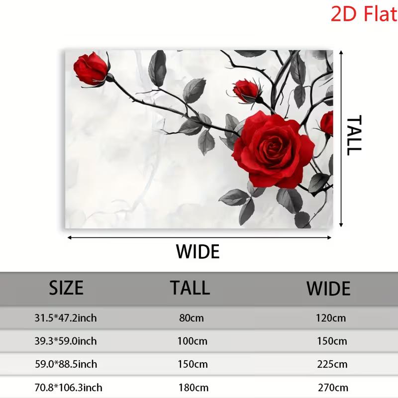 2D Artistic Black and White Red Rose Backdrop for Live Streaming & Decoration