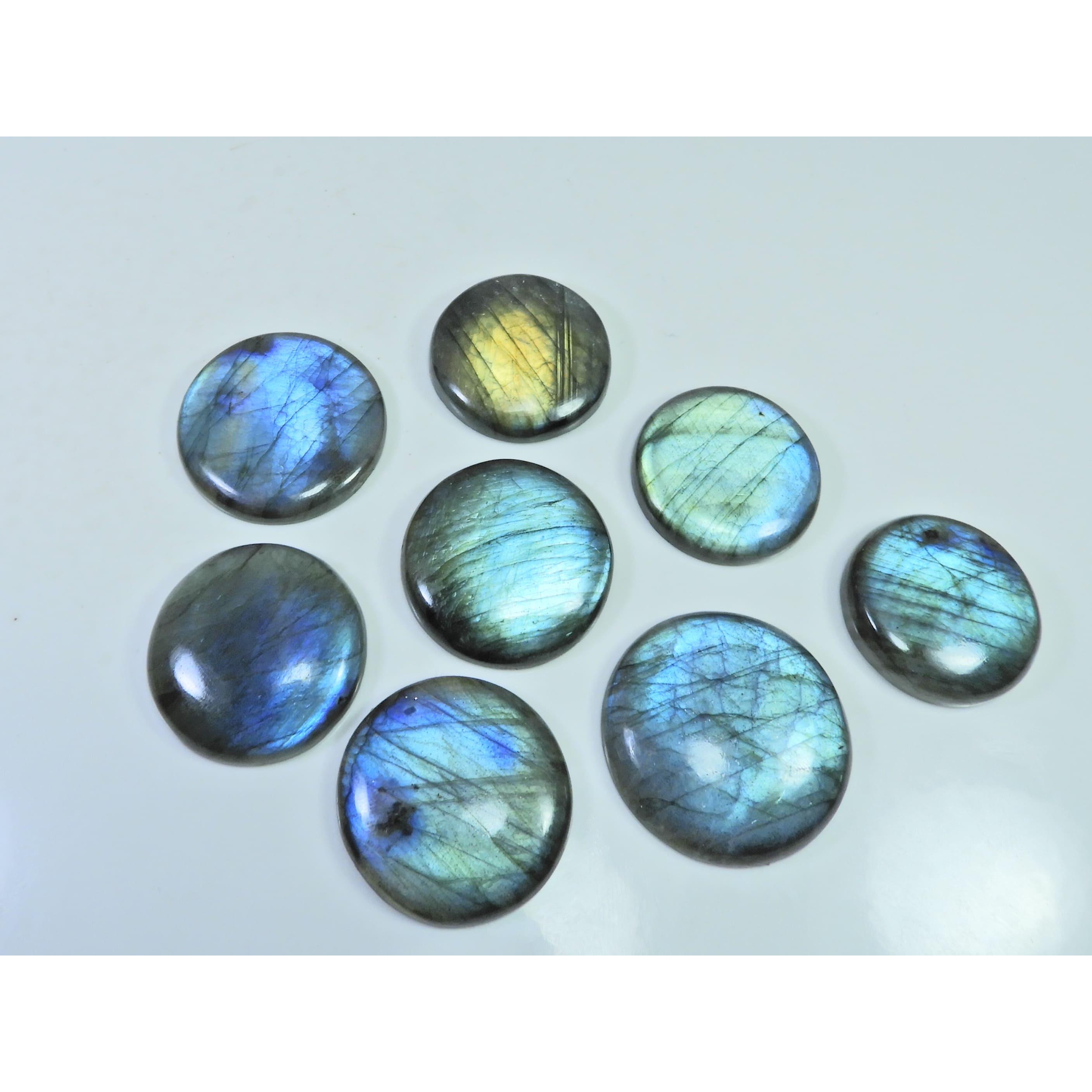 Natural Labradorite Green Multi Fire Round Cabochon Loose Gemstone 08Pcs Lot LL-1111