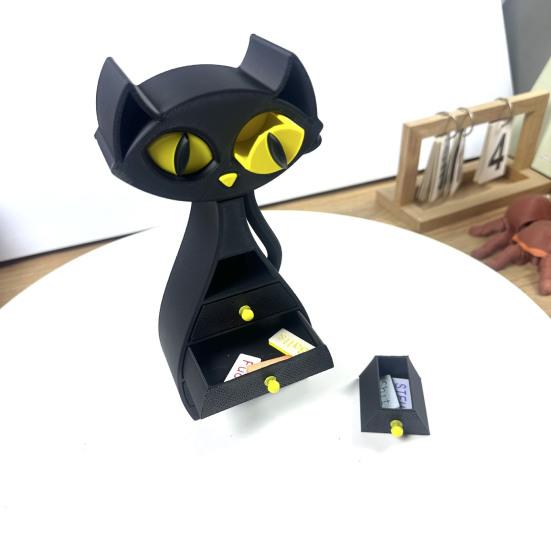 Black Cat Shaped Jewelry Box 3D Printed Cat Jewelry Organizer with 6 Drawers for Necklaces Bracelets Earrings Rings