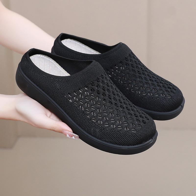 New summer women's shoes casual lazy shoes fashionable semi-drag breathable mesh surface thick sole one pedal versatile mother shoes