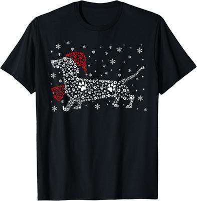 Patinhas de Cachorro Dachshund do Papai Noel Camiseta de Natal com Patinhas de Cachorro Dachshund do Papai Noel