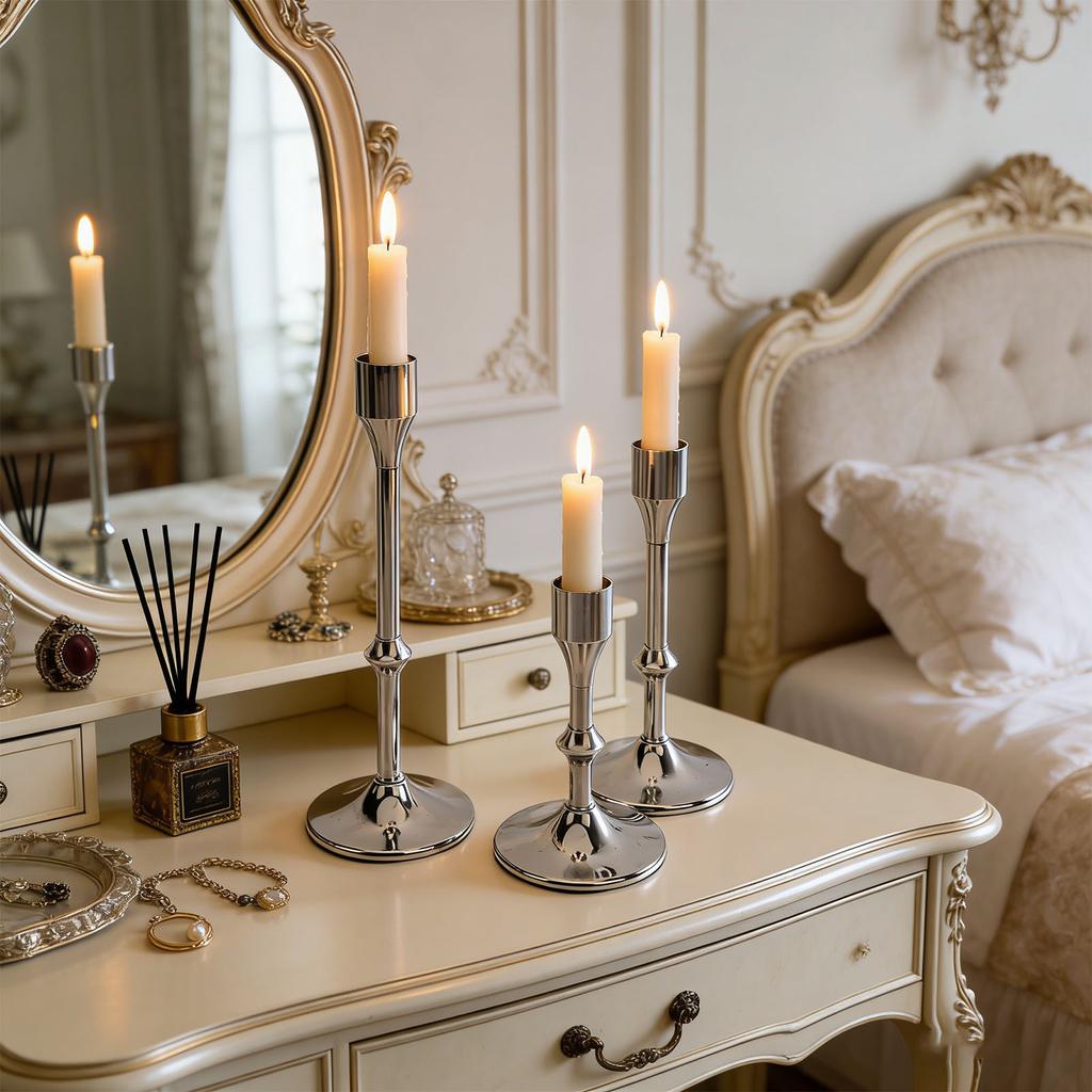 3 Pcs Candlestick Holder Steel Vintage Tall Metal Taper Candle Holders with Round Base for Table Wedding Housewarming