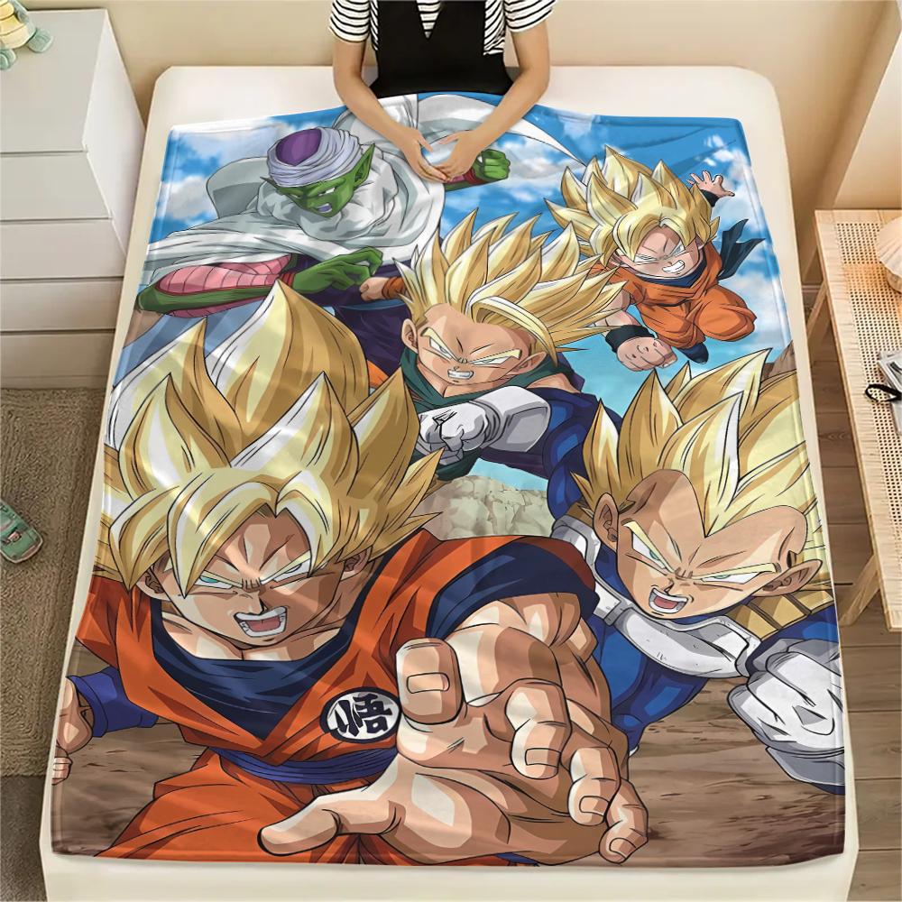 Flanelová deka s potiskem postav z Dragon Ball, Vysoce kvalitní, Pohodlná pro všechna roční období, Domácí dekorace, Teplo a pohodlí, Perfektní jako vánoční dárky