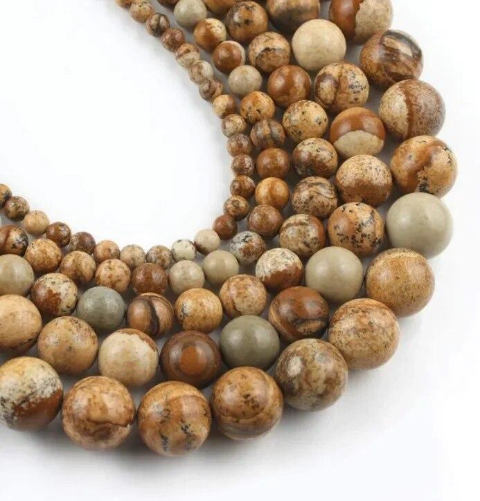 Picture Stone Bead Round Spacer Loose Beads for DIY Handmade Jewelry Making Accessories