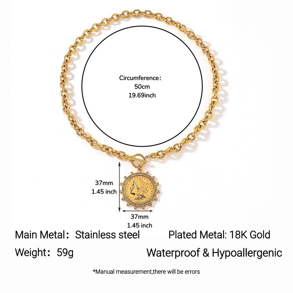 Нейтральное титановое ожерелье Ying Tai из нержавеющей стали - Портрет европейской императрицы с OT-застежкой, Высокополированное покрытие 18 карат золотом.